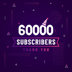 Thank you 60000 subscribers, 60K subscribers celebration modern colorful design.