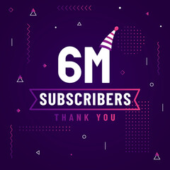 Thank you 6M subscribers, 6000000 subscribers celebration modern colorful design.