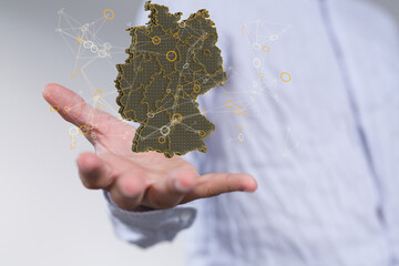 Abstract of germany map network, internet and global connection concept, Wire Frame 3D.