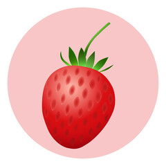 ピンク色の円形の背景に熟した赤いイチゴ1個のアイコン