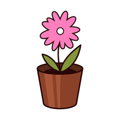 Pink flower in a pot. Vector flat icon