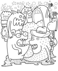 Hand-drawn illustrations, monsters doodle, Hand Drawn cartoon monster illustration,Cartoon crowd doodle hand-drawn Doodle style.