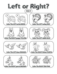 Left or Right - Learning Left and Right School Worksheets, Kindergarten Worksheets.