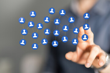 Businessman using data network with his fingers