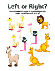 Left or Right - Learning Left and Right School Worksheets, Kindergarten Worksheets.