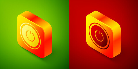 Isometric Power button icon isolated on green and red background. Start sign. Square button. Vector