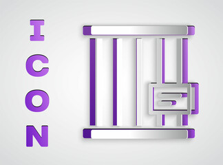 Paper cut Animal cage icon isolated on grey background. Paper art style. Vector