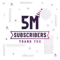 Thank you 5M subscribers, 5000000 subscribers celebration modern colorful design.