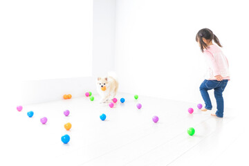 犬と一緒に遊ぶ子ども