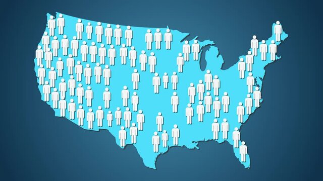 Graphic animation - People symbols in shape of map of United States of America , overpopulation concept