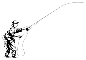 graphic fly fishing. clip art black fishing on white background - Vector © sutthithep