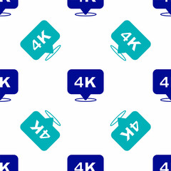 Blue 4k Ultra HD icon isolated seamless pattern on white background. Vector