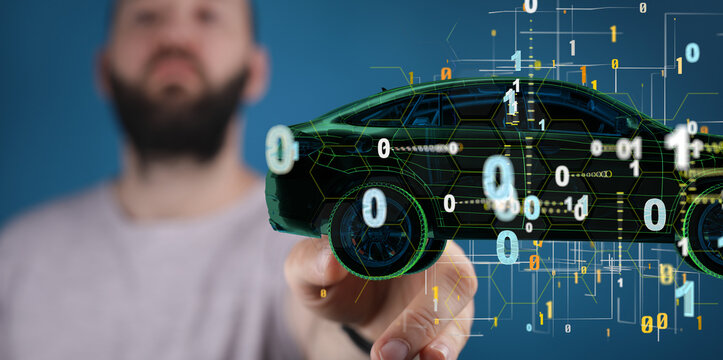 Autonomous car with HUD graphic of Navigation system driving