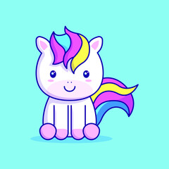 Cute Unicorn sitting Cartoon Vector Icon Illustration
