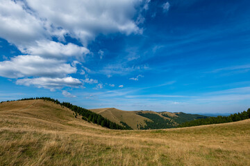 Wide angle view on the top of the bald Szello mountain in Transylvania, Romania.