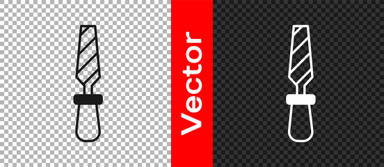 Black Rasp metal file icon isolated on transparent background. Rasp for working with wood and metal. Tool for workbench, workshop. Vector
