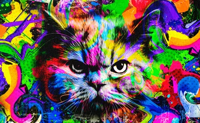 Ingelijste posters abstract colorful cat muzzle illustration, graphic design concept © reznik_val