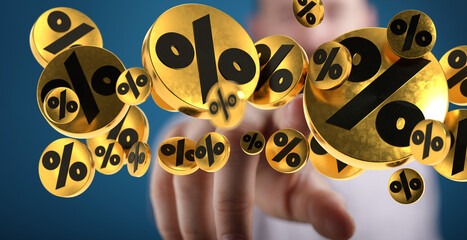  touching sales icons with a as 3D rendering