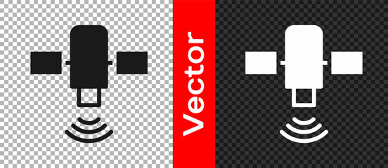 Black Satellite icon isolated on transparent background. Vector