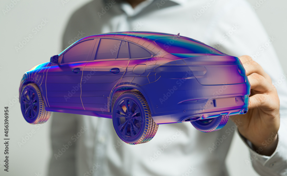 Poster Autonomous car with HUD graphic of Navigation system driving
