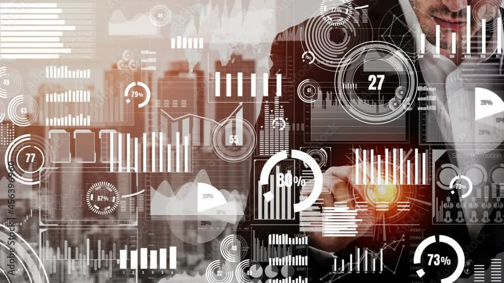 Poster conceptual business dashboard for financial data analysis . 3d render computer graphic .