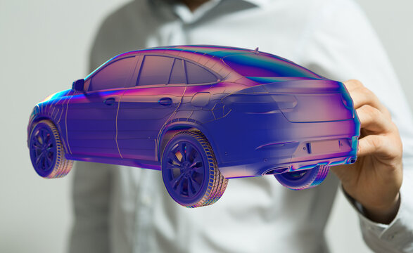 Autonomous car with HUD graphic of Navigation system driving