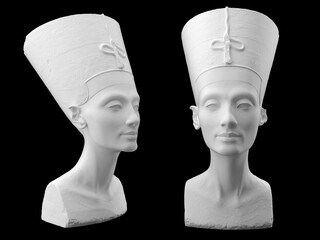 Statue of Nefertiti isolated on a black bakground. 3d image. - obrazy, fototapety, plakaty