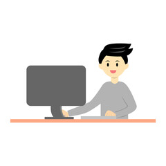 Young man working on computer cartoon vector.  Online working,online meeting,video conference or work from home concept.