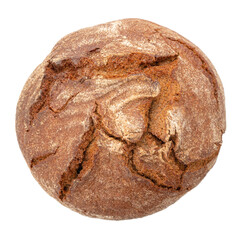 textured whole round bread isolated on white background top view