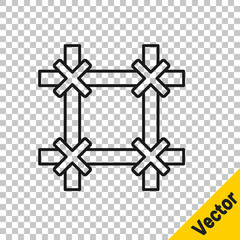 Obraz premium Black line Prison window icon isolated on transparent background. Vector