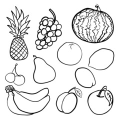 vector set of fruits in the doodle style. Harvest and World Vegan Day, suitable for restaurants, menus, posters and food packaging: tomatoes, cucumbers, bell peppers, cabbage.