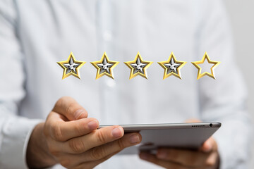  five star rating. Service rating, satisfaction concept