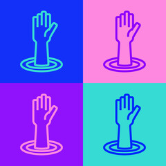 Obraz premium Pop art line Helping hand icon isolated on color background. Vector