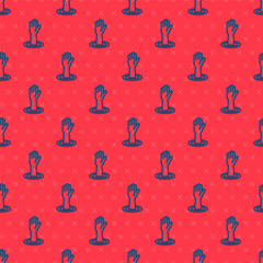 Blue line Helping hand icon isolated seamless pattern on red background. Vector