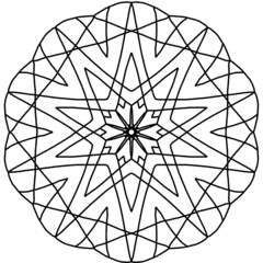 Simple unique mandala symbol, Indian style calming star or flower mandala. Black outlines. Perfect as logo, coloring book picture, etc. Vector graphic in EPS file type, easy to edit if needed.
