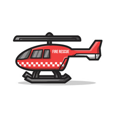 Fire Rescue Department Vehicle Illustration in Line Art Cartoon Style