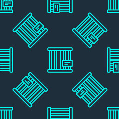 Green line Animal cage icon isolated seamless pattern on blue background. Vector