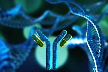 Antibodies, blood plasma globular proteins,  background antibodies, banner,  immunoglobulin, 3d rendering