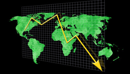 Econimical crisis concept. Spread in the world, economy is down. 3d illustration