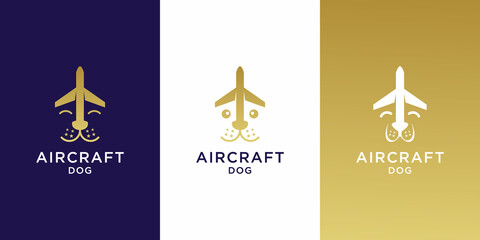Set of dog airplane logo template