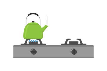 Gas stove and kettle flat design vector illustration