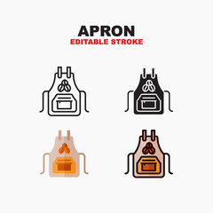 Apron icon symbol set of outline, solid, flat and filled outline style. Isolated on white background. Editable stroke vector icon.