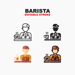 Barista icon symbol set of outline, solid, flat and filled outline style. Isolated on white background. Editable stroke vector icon.