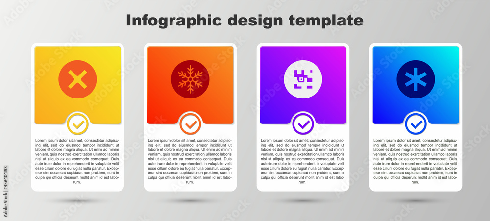 Wall mural Set X Mark, Cross in circle, Snowflake, QR code and Medical symbol of the Emergency. Business infographic template. Vector