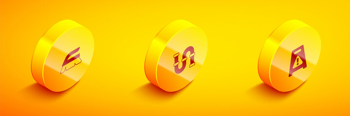 Set Isometric Brush for cleaning, Industry metallic pipe and Wet floor icon. Vector