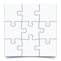 Puzzle 3x3 grid. Jigsaw game with 9 pieces, mosaic vector mockup illustration