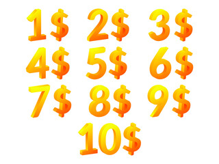 1-10 dollar logo icon vector.Dollar Sign