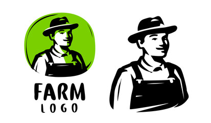 Farmer logo design template. Farm organic food emblem. Vector illustration