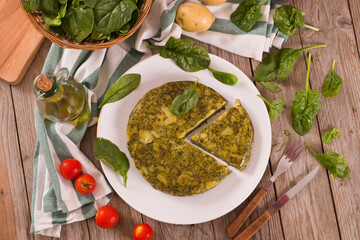Spanish omelette with spinach.