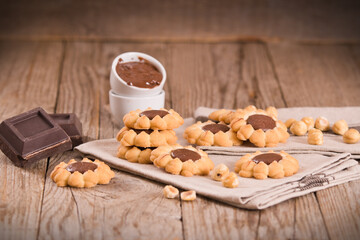 Flower shaped chocolate biscuits. 